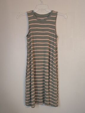 Time And Tru - Sleeveless Green and Beige Striped Midi Dress